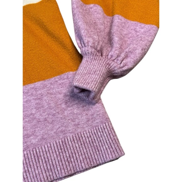 Sugar + Lips Colorblock Pullover Sweater Yellow  Lavender Striped Crewneck Small - Picture 2 of 8
